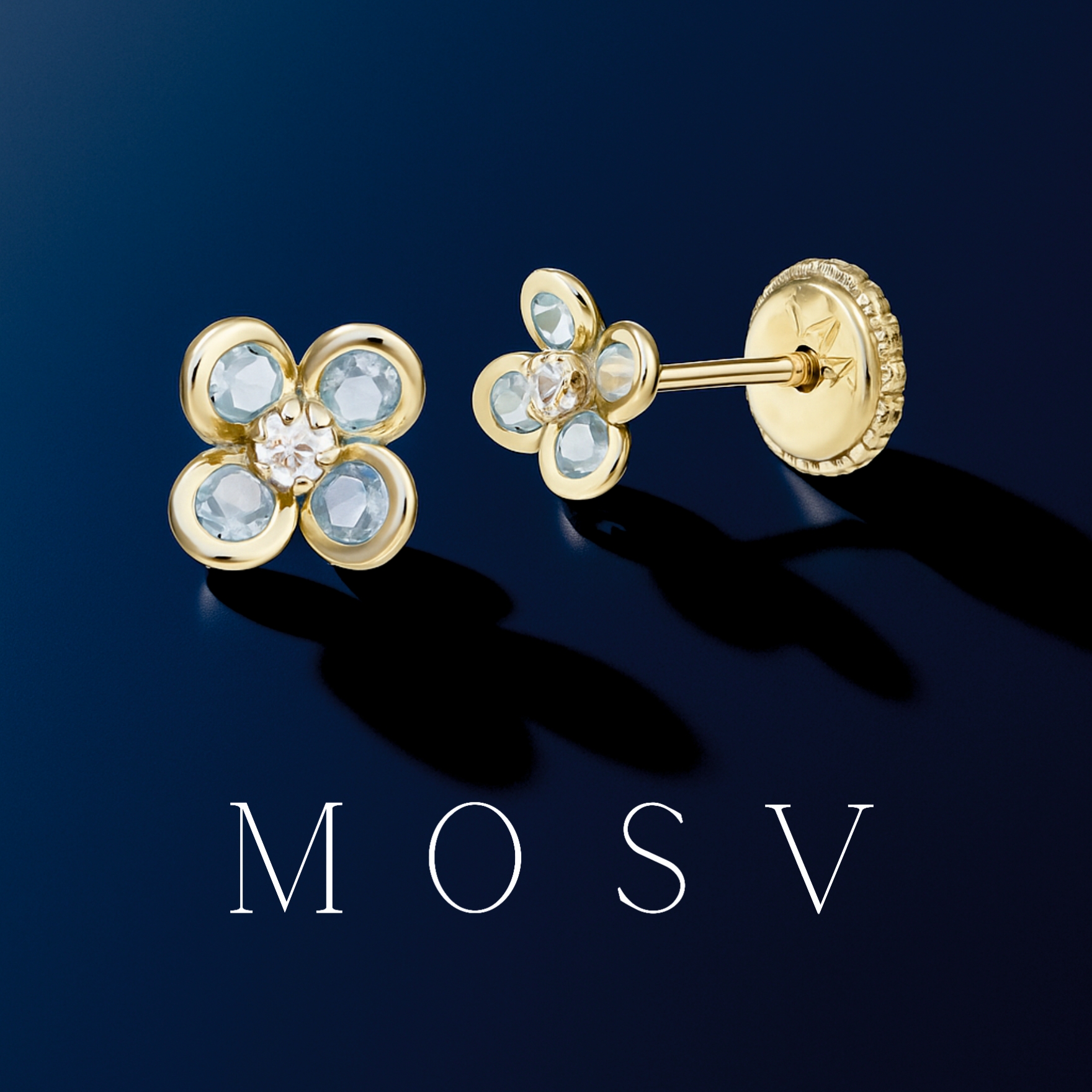 Cercei fetite aur cu pietricele albastre - imagine 3