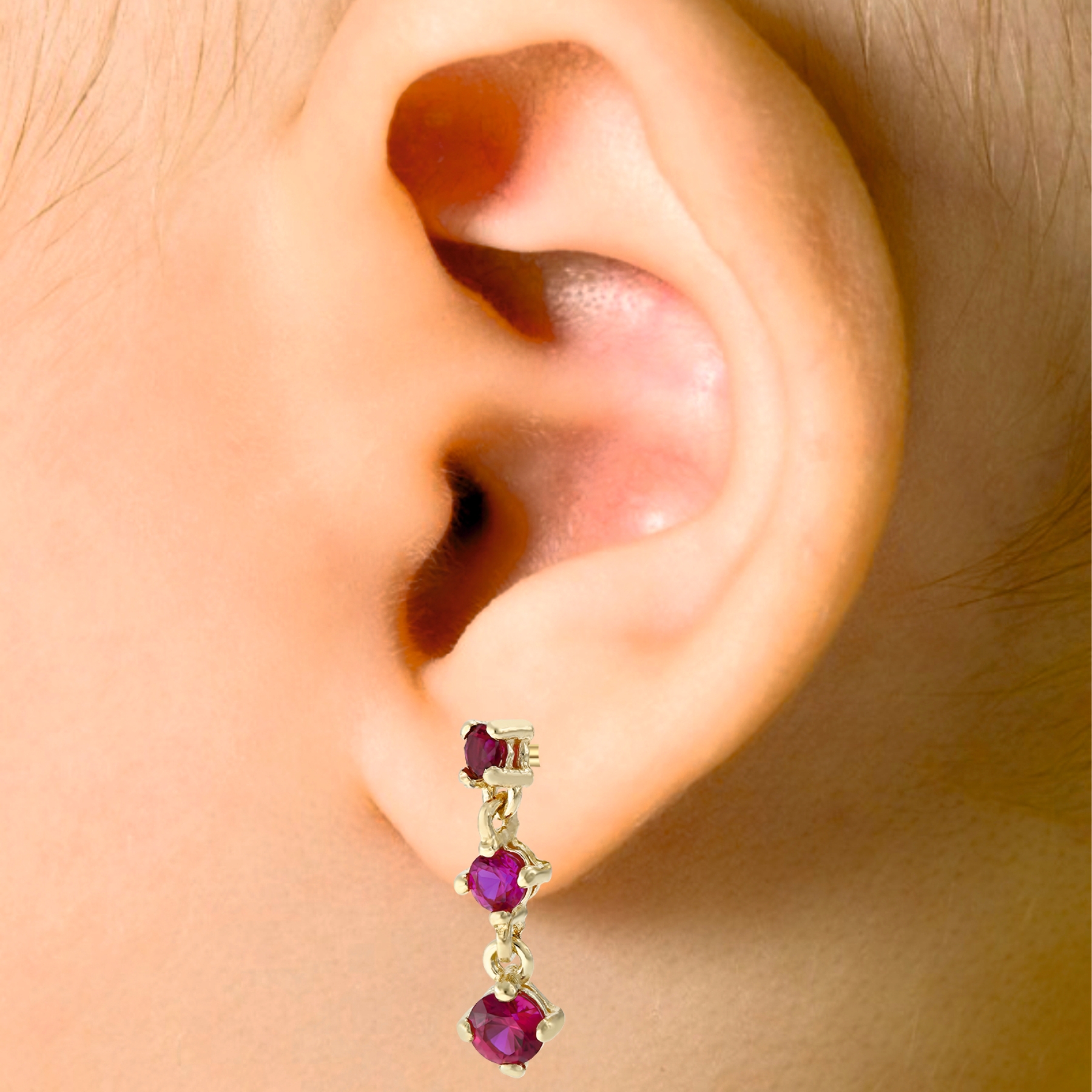 Cercei lănțișor din aur cu pietre roșii - imagine 4