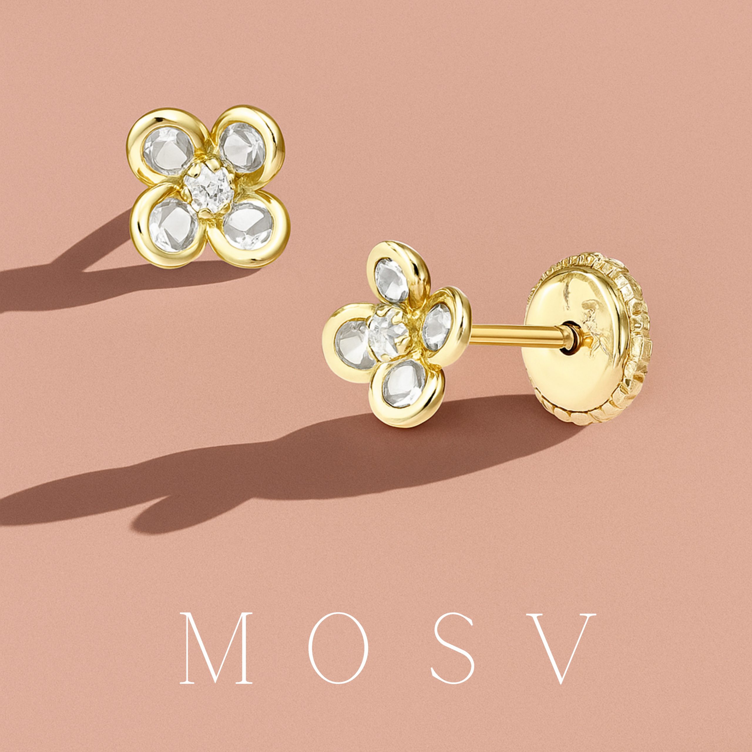 Cercei aur galben petale cu pietricele - imagine 3