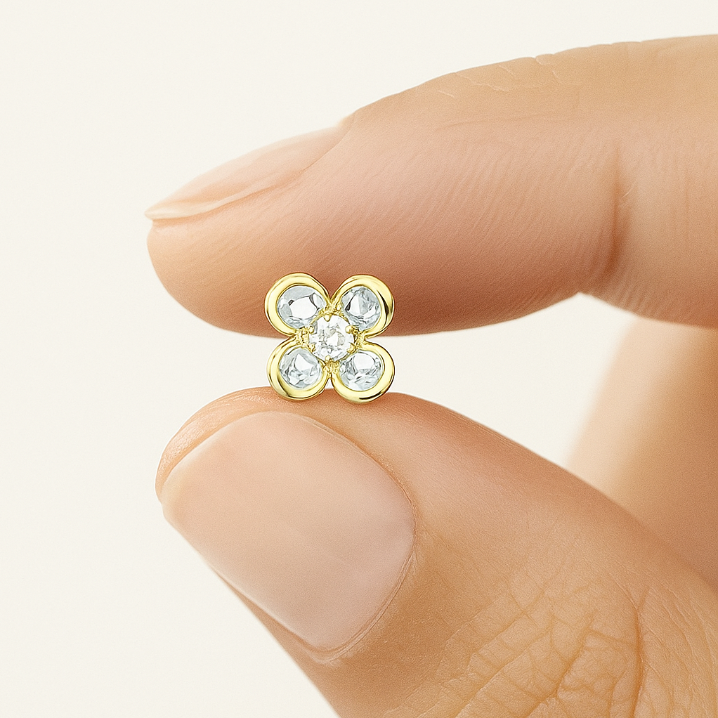 Cercei aur galben petale cu pietricele - imagine 8