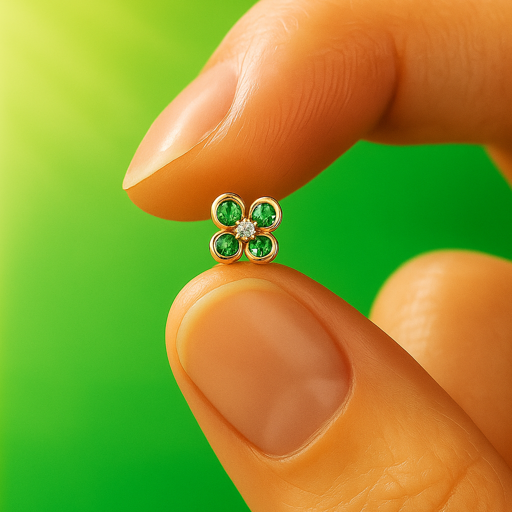 Cercei din aur cu pietricele verzi pentru copii - imagine 4