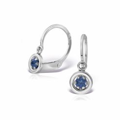 a pair of white gold earrings with blue gemstones for new borns