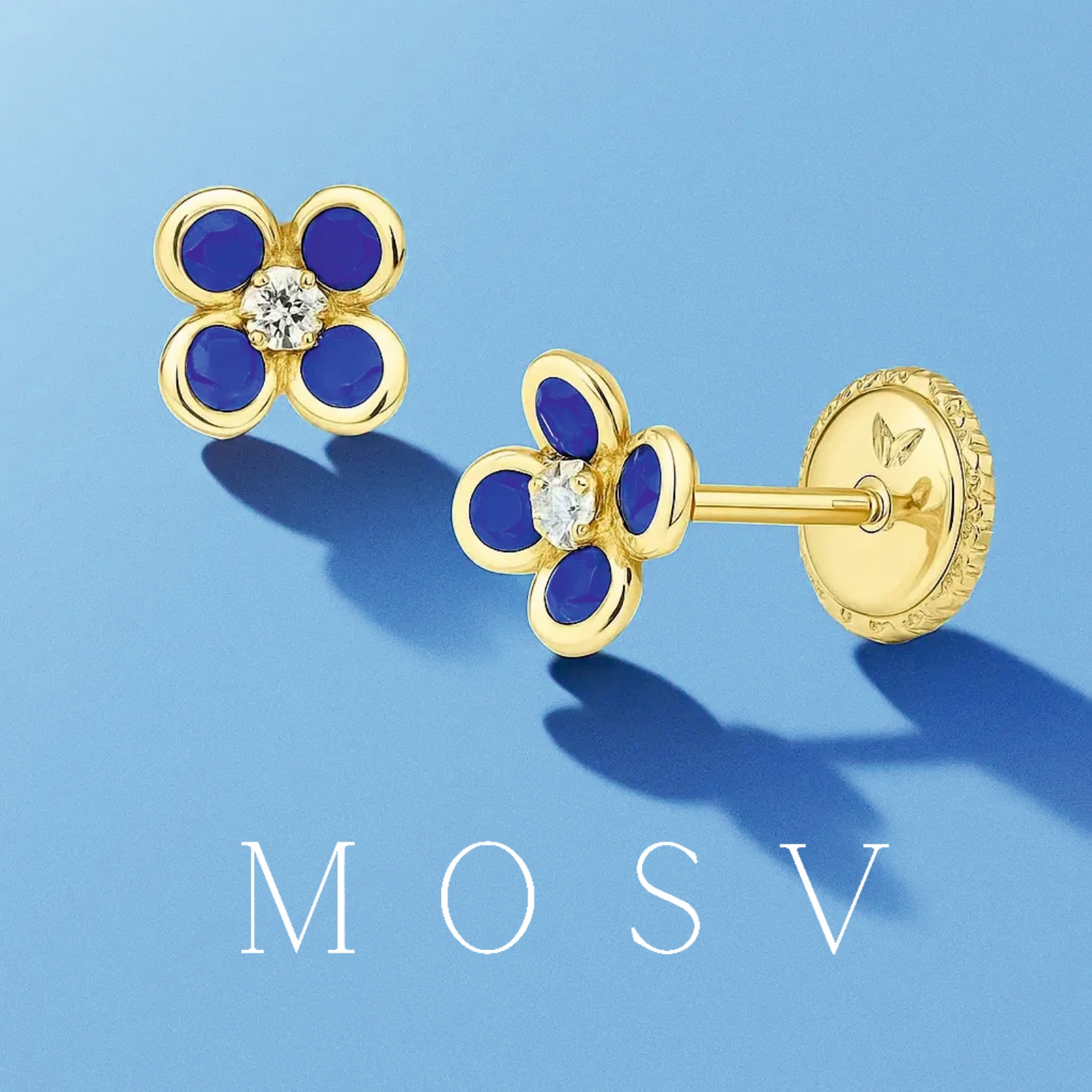 Cercei pentru bebe aur pietricele albastre - imagine 3