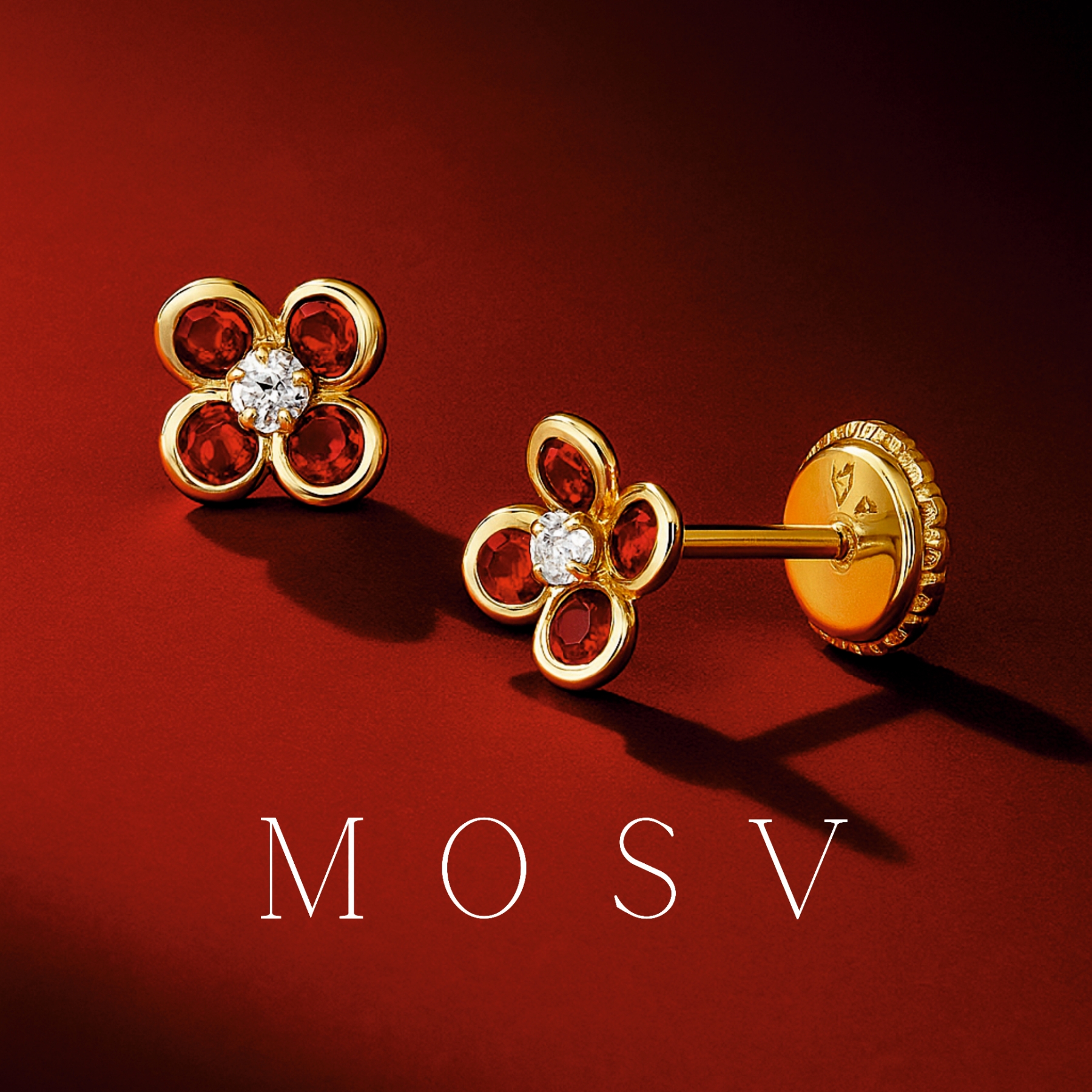 Cercei pentru fetițe model cu pietricele roșii - imagine 3