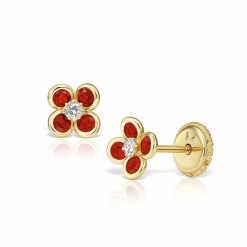 Cercei pentru fetițe model cu pietricele roșii