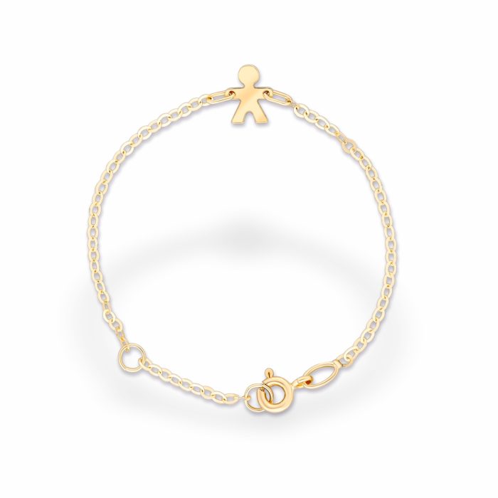 a gold chain bracelet with a boy figure