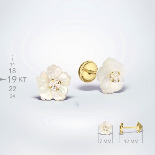 Cercei din aur 19 KT cu floricele din sidef - imagine 2