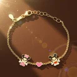 Brățară din aur 18 KT pentru copii model Minnie și Mickey Mouse