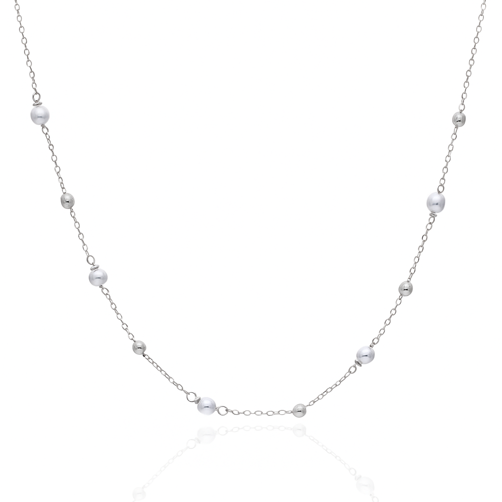 Colier din aur alb cu perle
