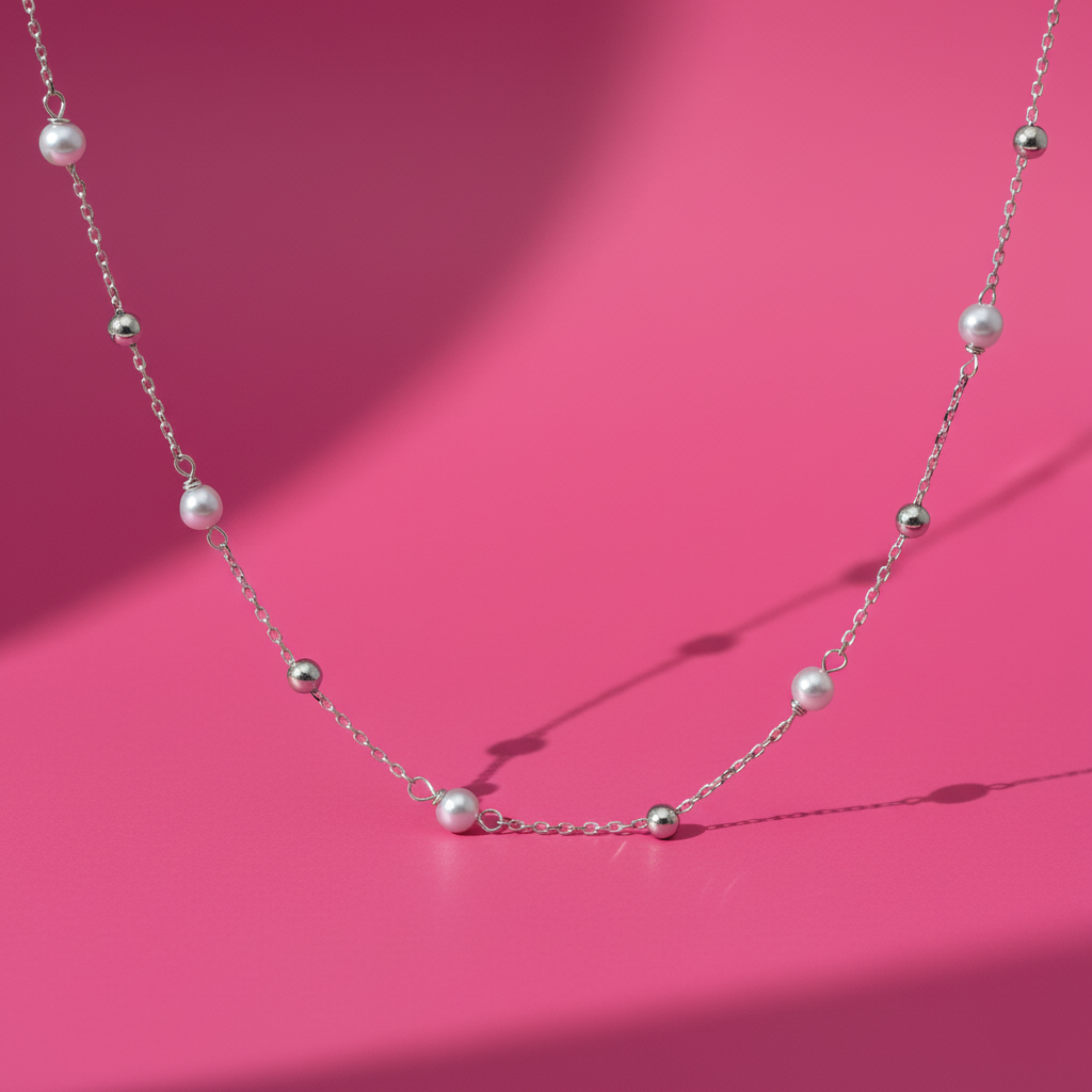 Colier din aur alb cu perle - imagine 2