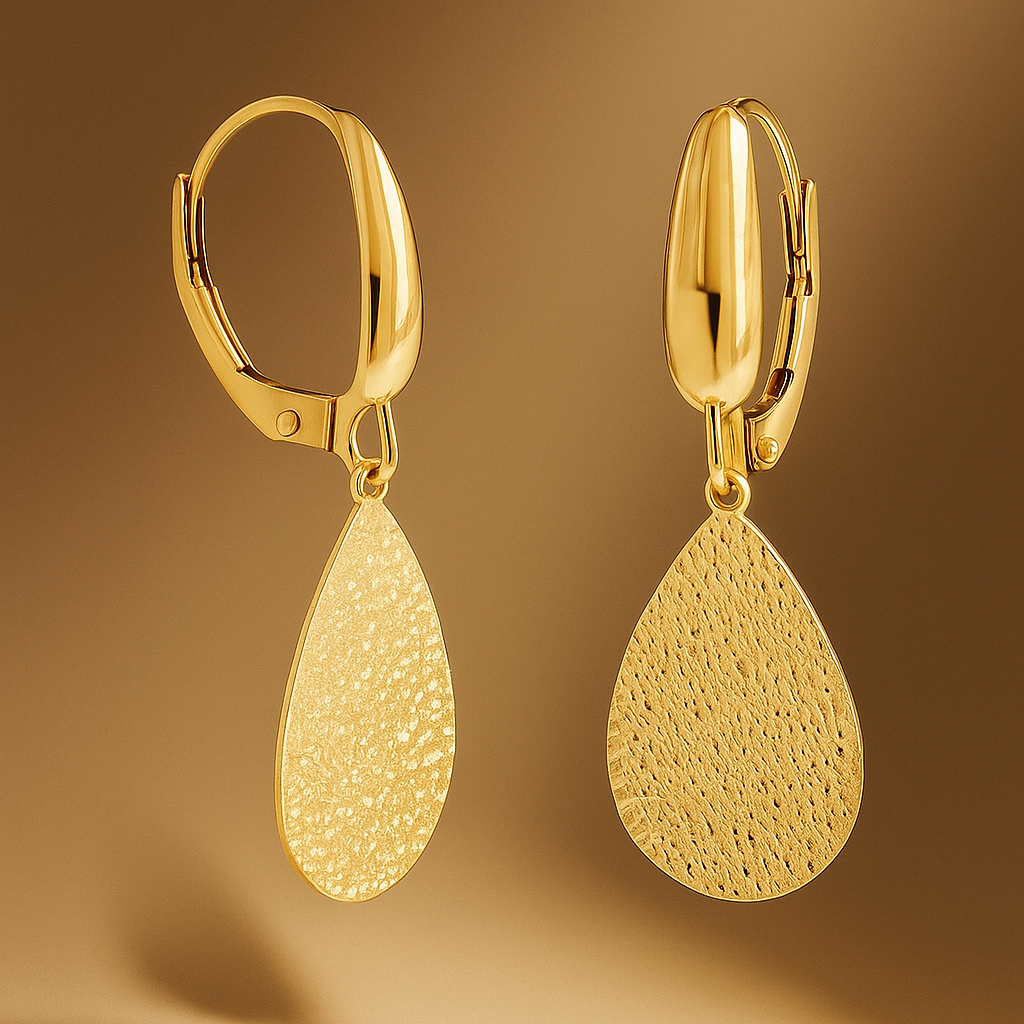 Cercei aur galben fără pietre, străluciri diamantate - imagine 3