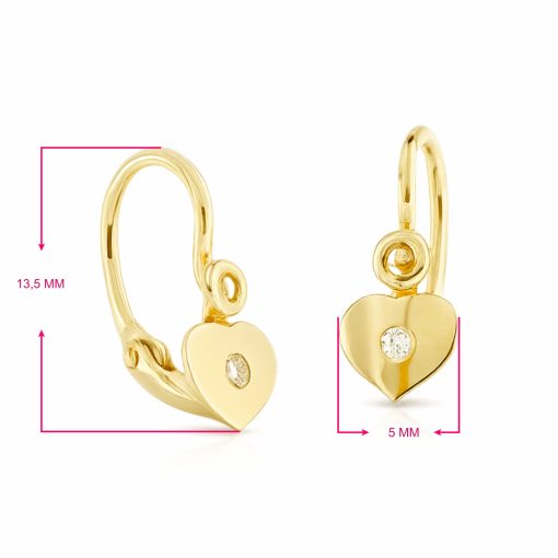 Cercei bebe aur model inimioare cu închidere frontală - imagine 6